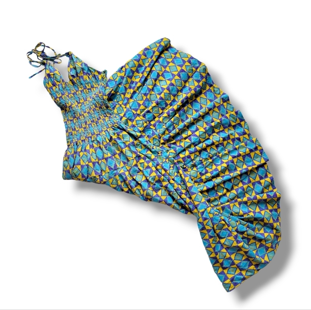 Geometric Vibrant Halter Top Adjustable Maxi Summer Dress